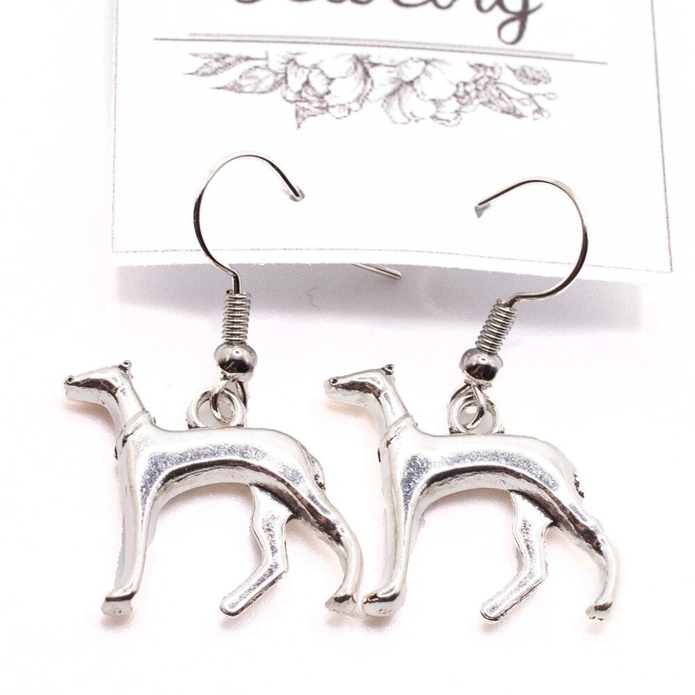 Handmade Silvertone Greyhound Dog Breed Puppy Pet Lover Earrings, New